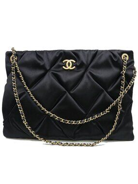 Chanel Large Pouch Satin BK GD Shoulder Bag